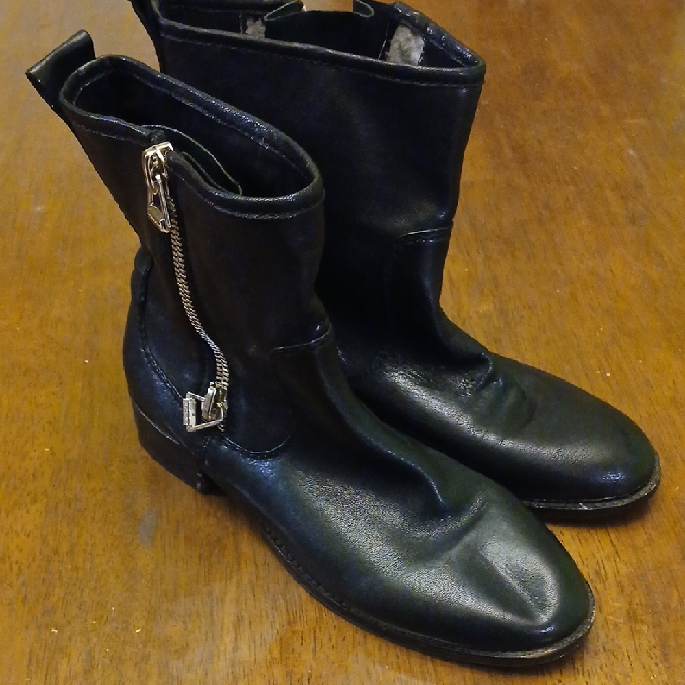 Women's ANTONIO MELANI Black Leather Mid-Calf Boots, Excellent Condition